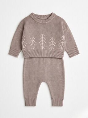 Modern Moments Gerber | 12M Knit Sweater & Pants Set | Neutral Tree Design Kids